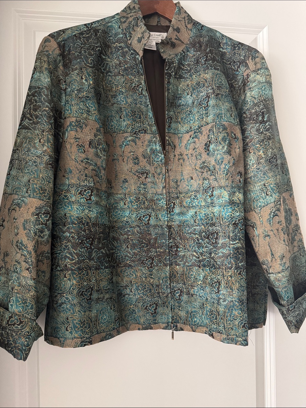 Vintage Coldwater Creek Teal & Tan Tapestry Jacket